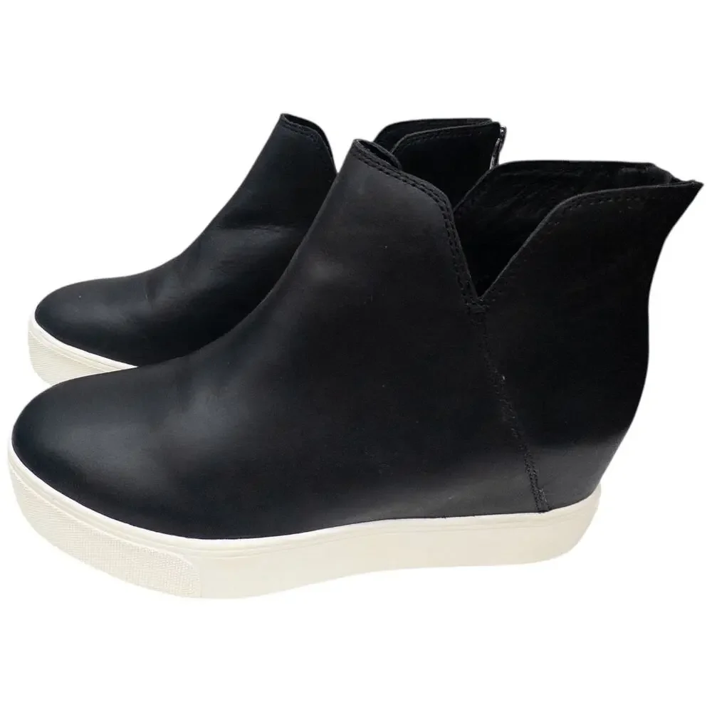 J Slides Black Shea Leather Platform Wedge Sneakers Women's size 7